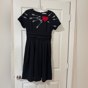 Wayward Fancies eSakti Fit & Flare Black Dress Embroidered Heart Arrows Pockets